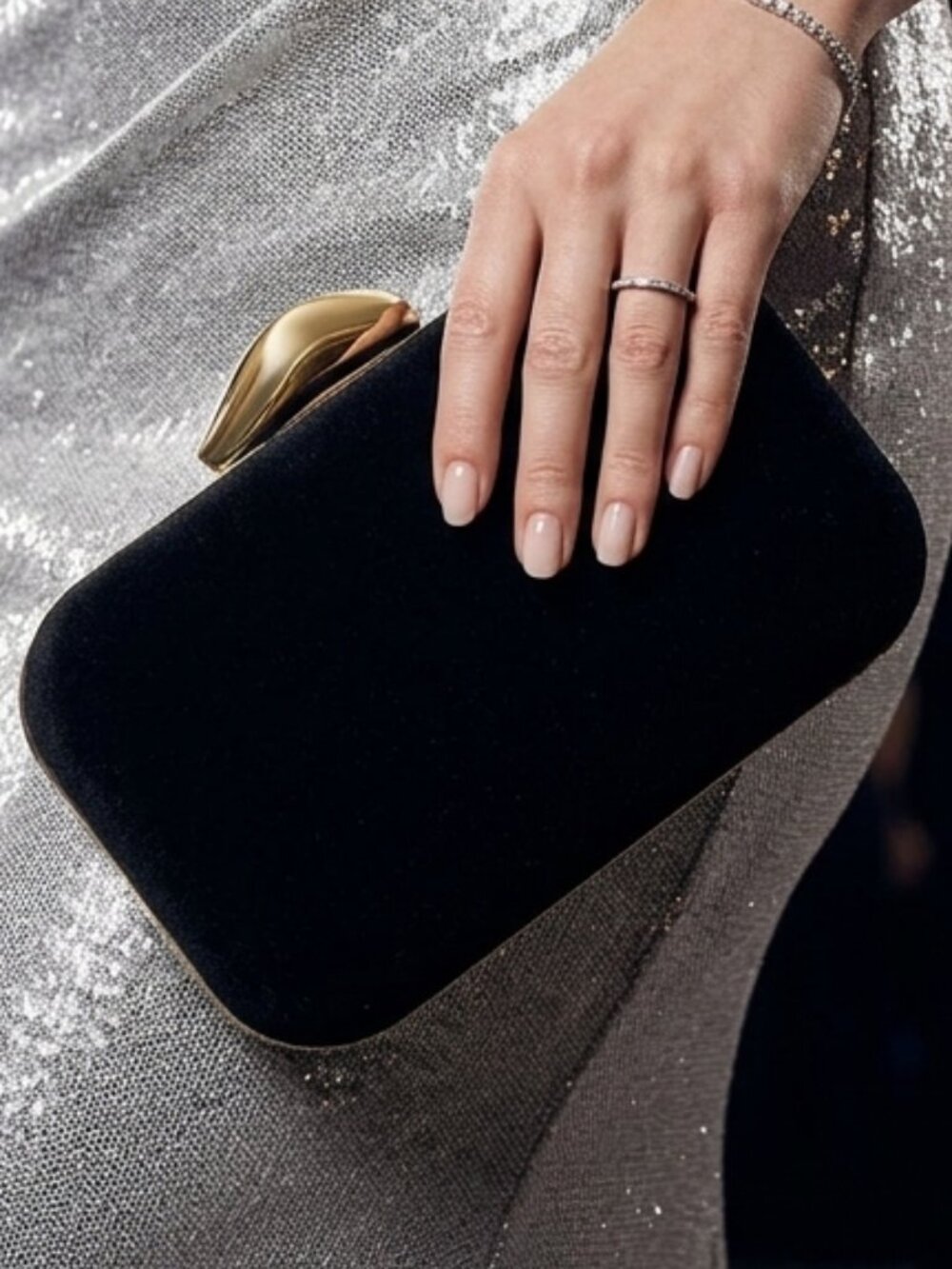 Black Evening Prom Clutch Purse Bag Gold Clasp
